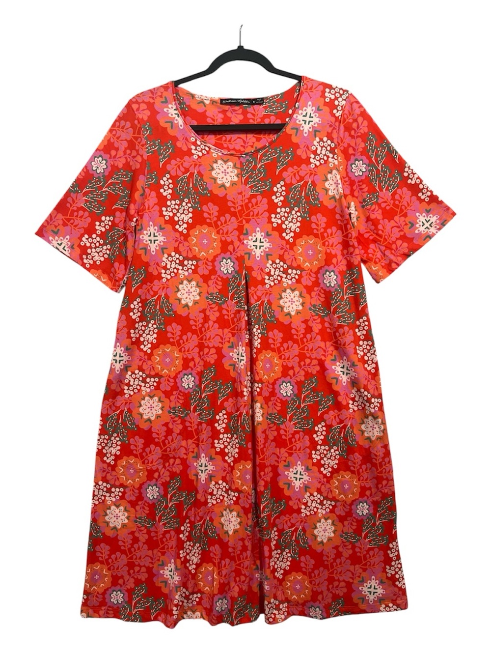 Gudrun Sjoden Dress Women’s Small Orange Floral  Short Sleeve Organic Cotton